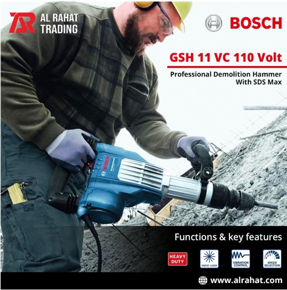 Bosch GSH 11 VC Professional Breaker – High Power SDS Max Demolition Hammer with Vibration Control Technology for Heavy Duty Concrete and Construction Applications